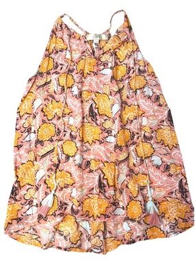 LOFT ~ Camisole w/ V-Neck & Tassels ~ Pink, Yellow, White Flowers ~ Racer Back